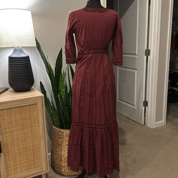 Candela Boho Burgundy Lace Victorian Maxi Dress by Free People Heart Dress - Picture 6 of 12
